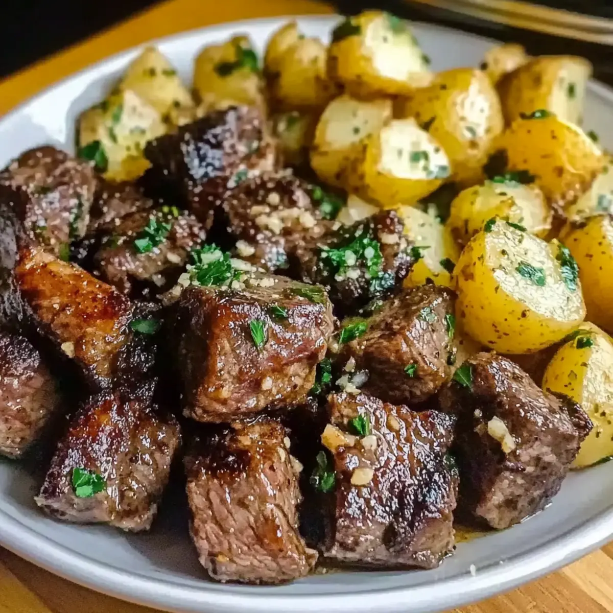 Slow Cooker Garlic Butter Steak Bites & Potatoes