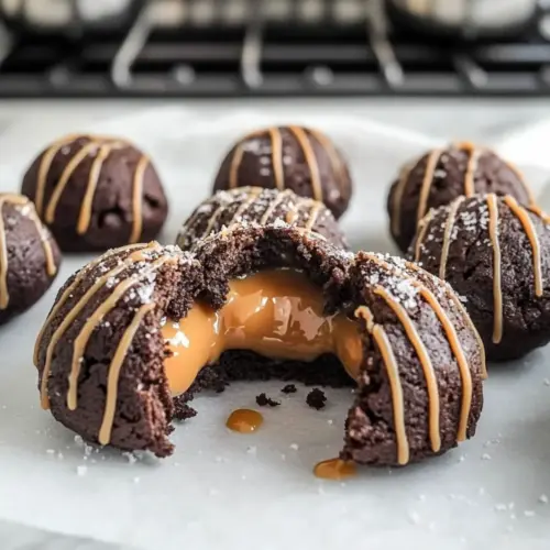 Chocolate Peanut Butter Snowballs with Caramel Drizzle