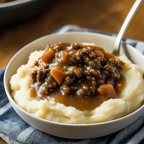 Delicious Ground Beef and Gravy Over Mashed Potatoes Comfort
