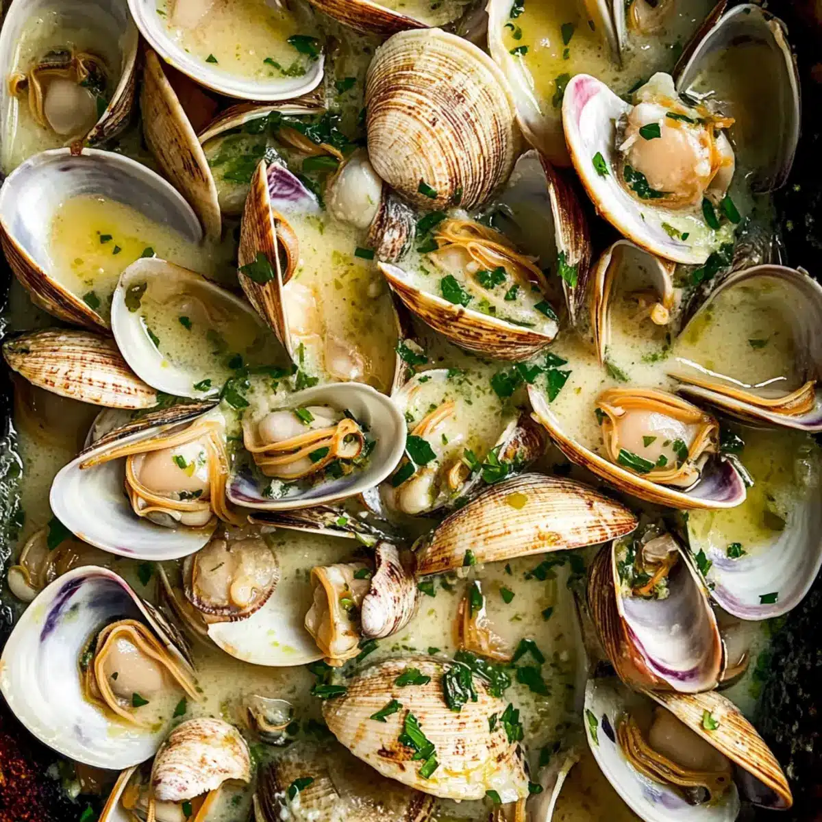 Garlic Butter Clams with White Wine Cream Sauce