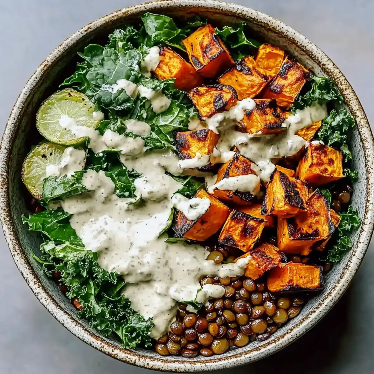 Sweet Potato Lentil Bowl with Creamy Tahini Dressing