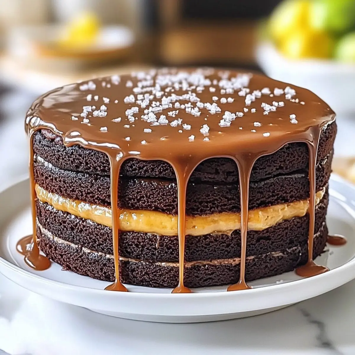 Rich Chocolate Caramel Drizzle Layer Cake Delight