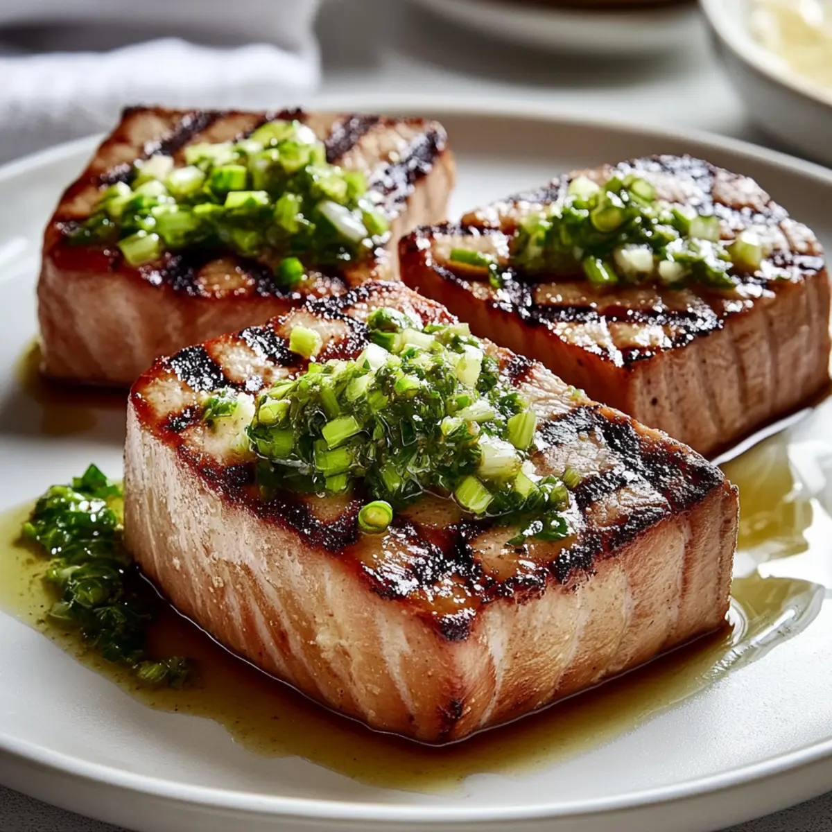 Delicious Grilled Tuna Steak with Scallion Sauce