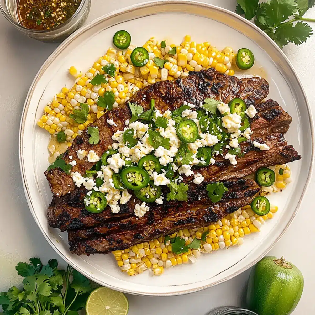 Grilled Flank Steak with Jalapeño-Feta Corn Salad