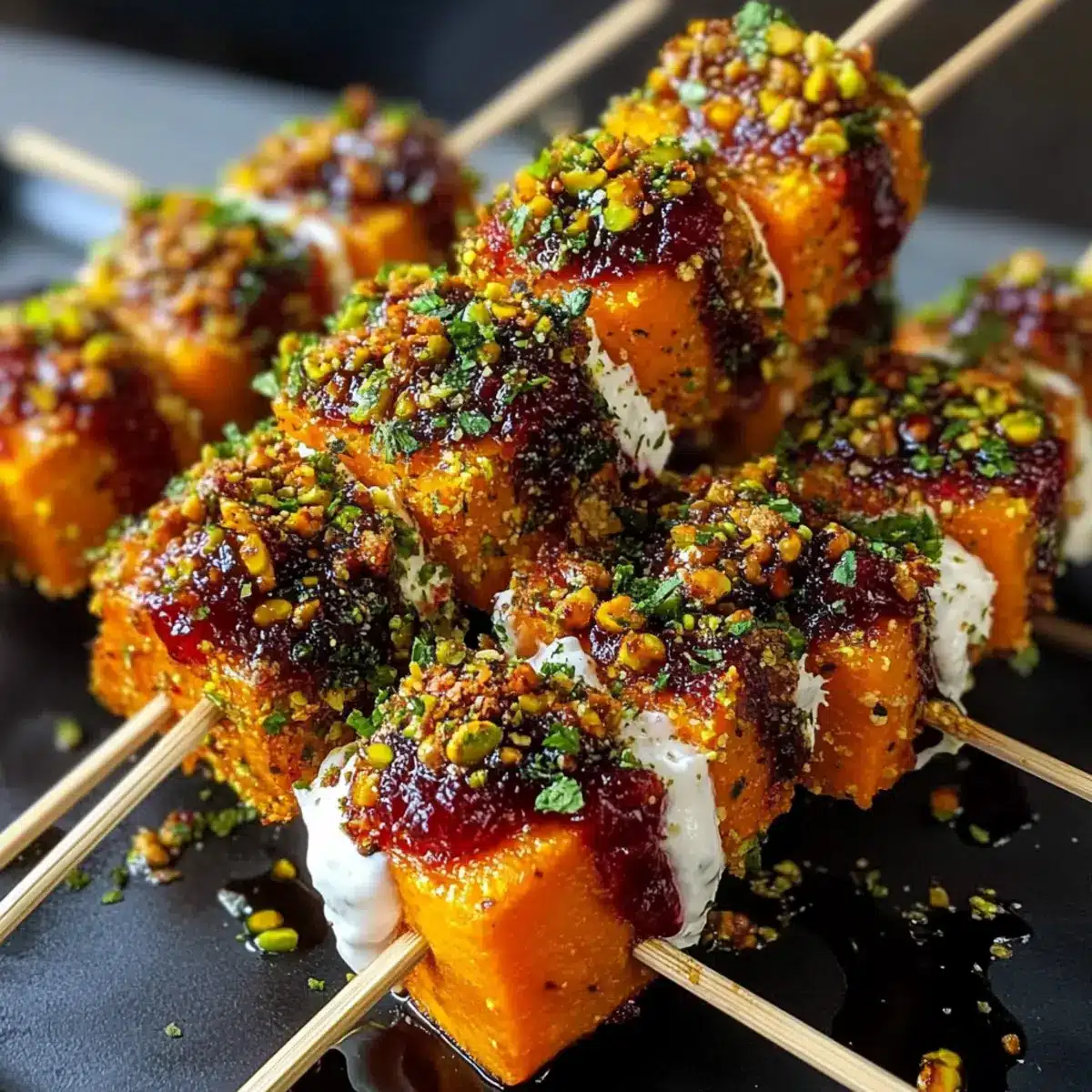 Creamy Whipped Feta Skewers with Sweet Potato & Cranberry