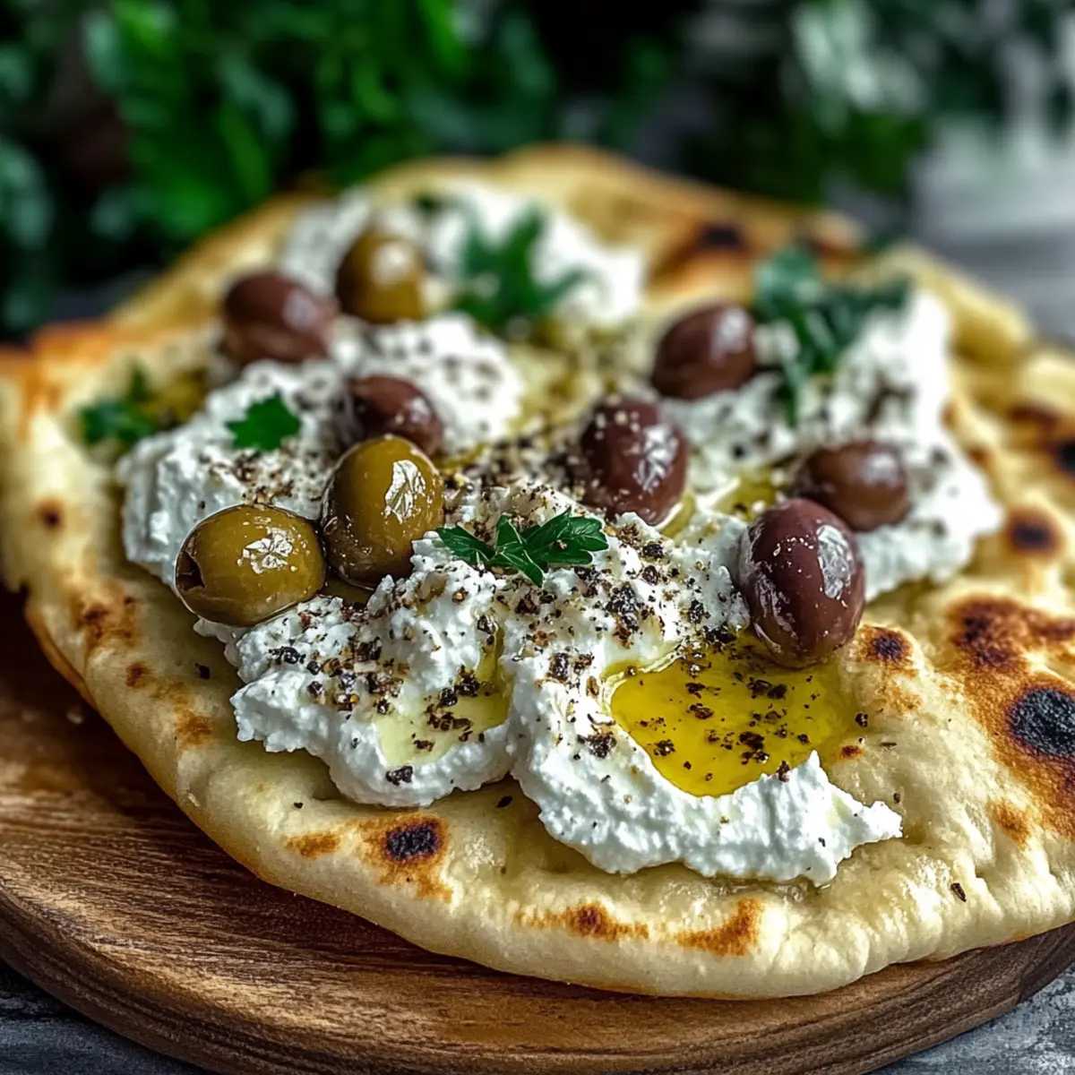 Zaatar Naan with Whipped Feta & Olives