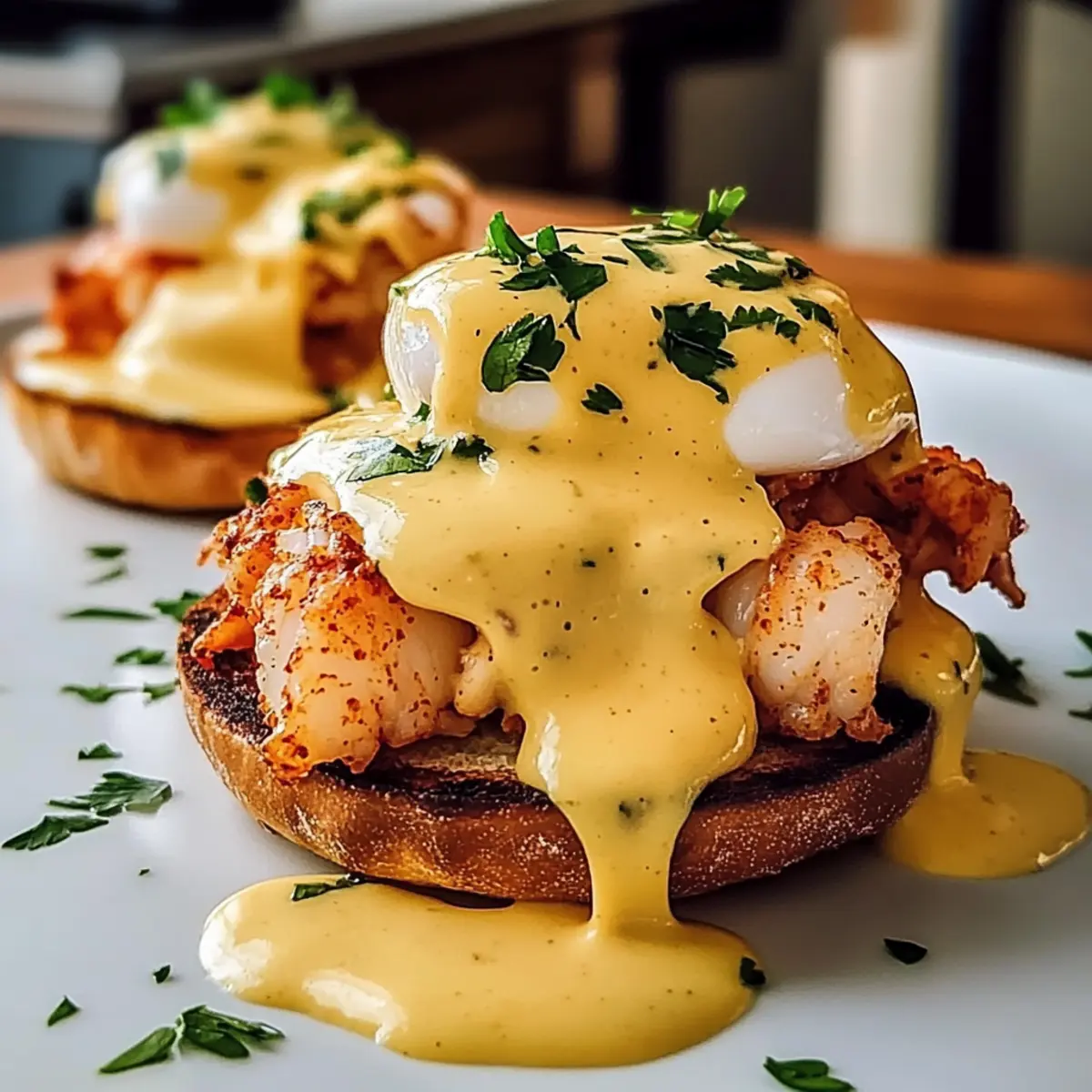Bay Lobster Eggs Benedict with Cajun Hollandaise
