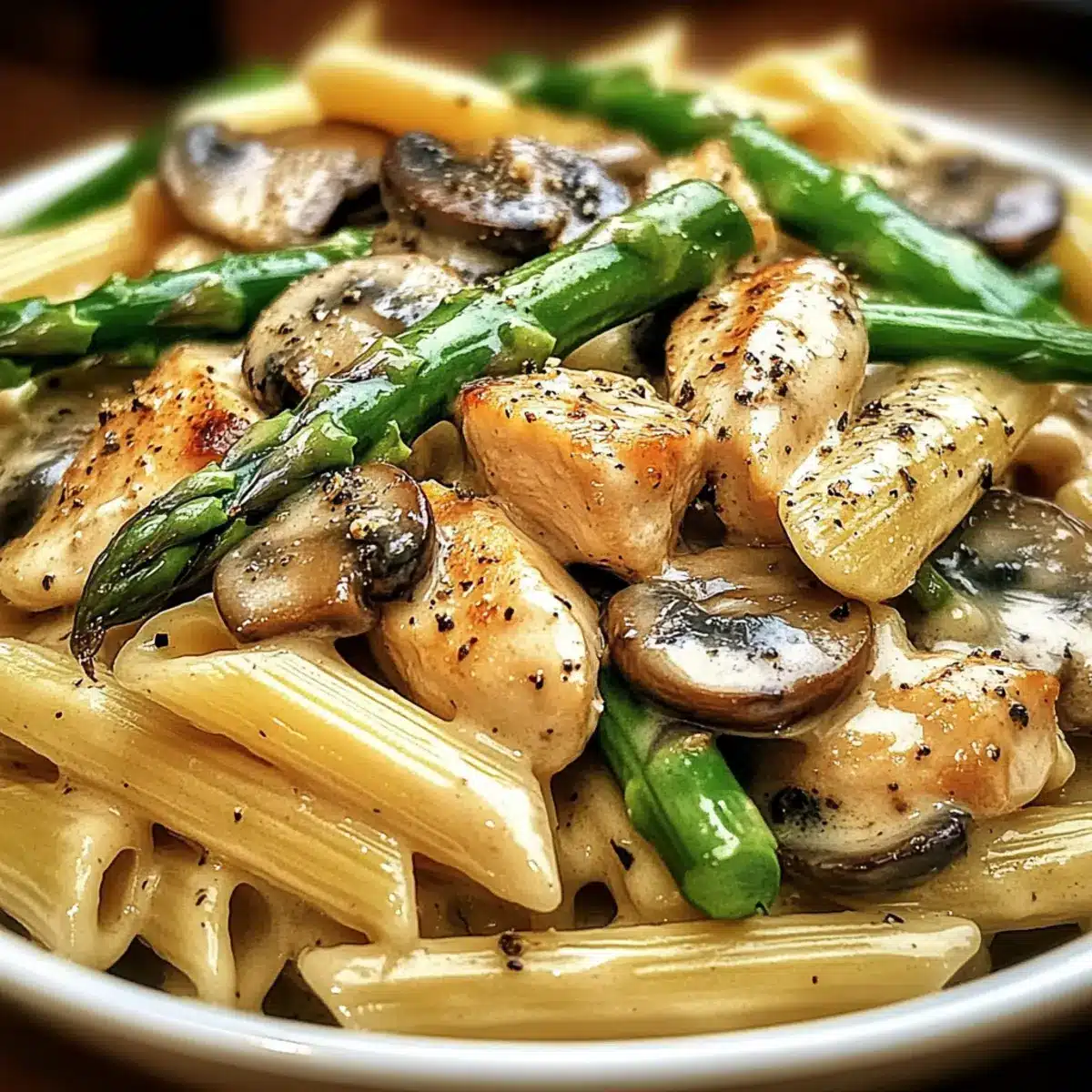 Chicken Penne with Mushroom and Asparagus