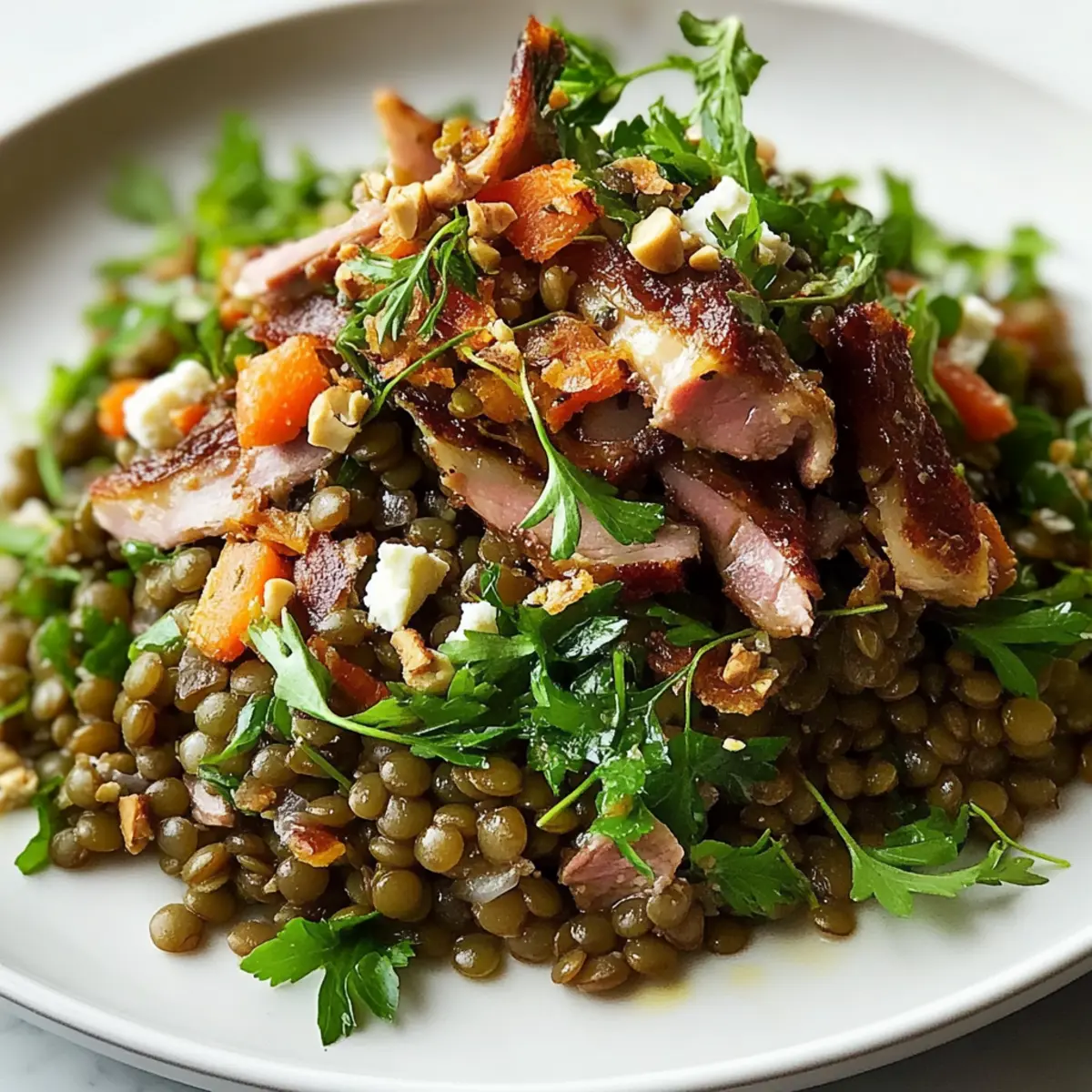 Warm French Lentil and Duck Salad with Mustard Vinaigrette
