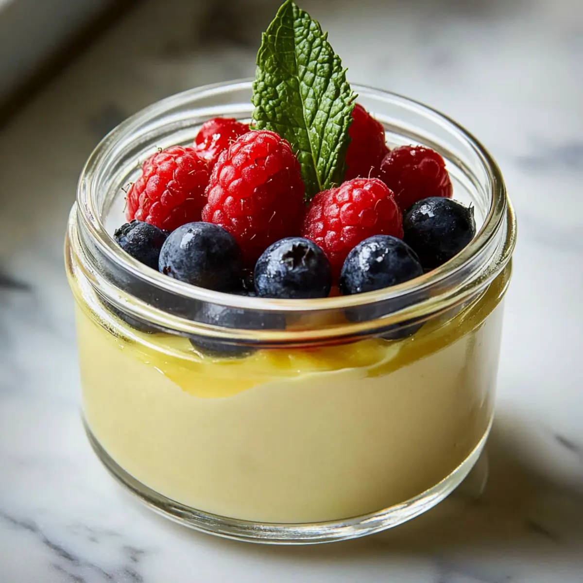 Vegan Lemon Posset in Jars with Fresh Berries and Mint