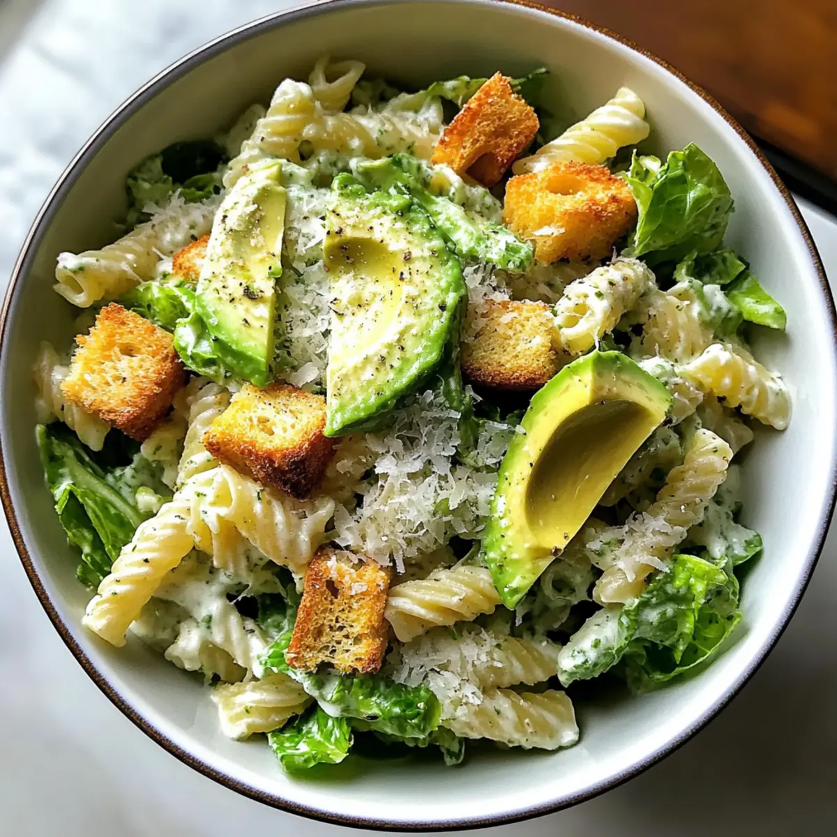 Classic Pasta Caesar Salad Recipe with Avocado Twist