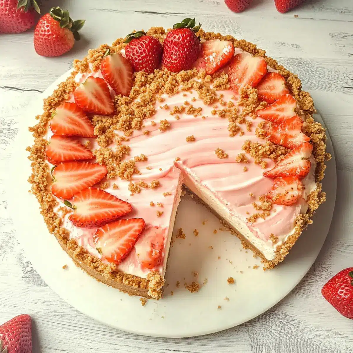 No Bake Strawberry Crunch Cheesecake