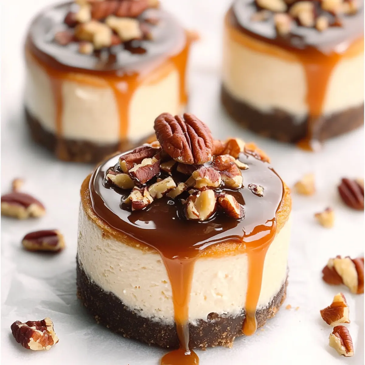 No Bake Turtle Mini Cheesecakes